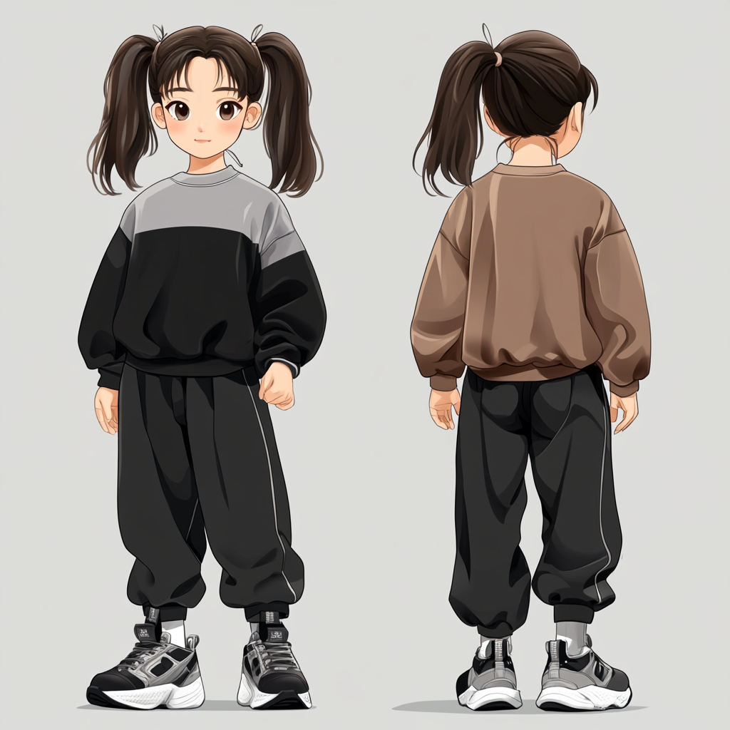 Asian girl in ponytails sweatshirt