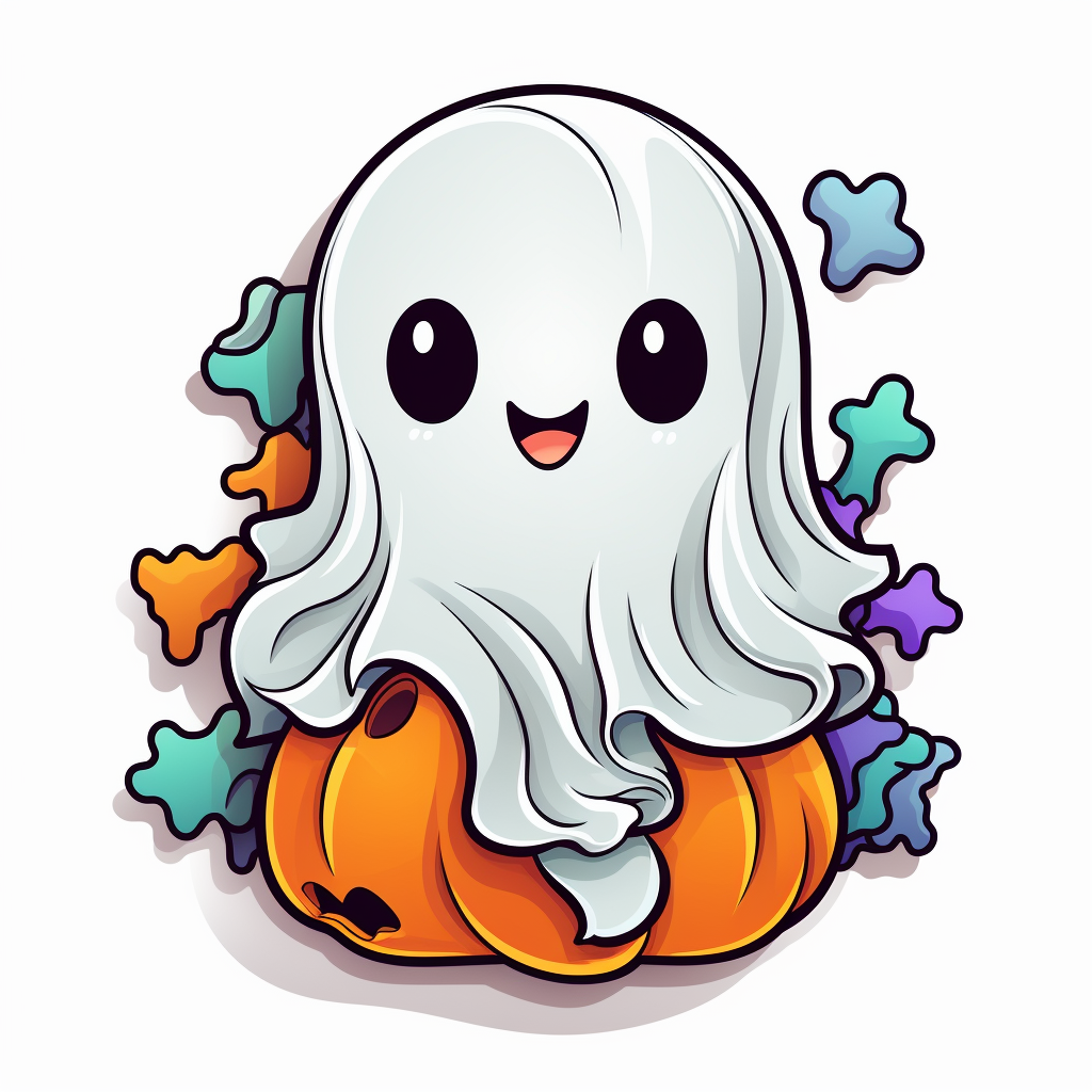 Cute baby ghost sticker on white background