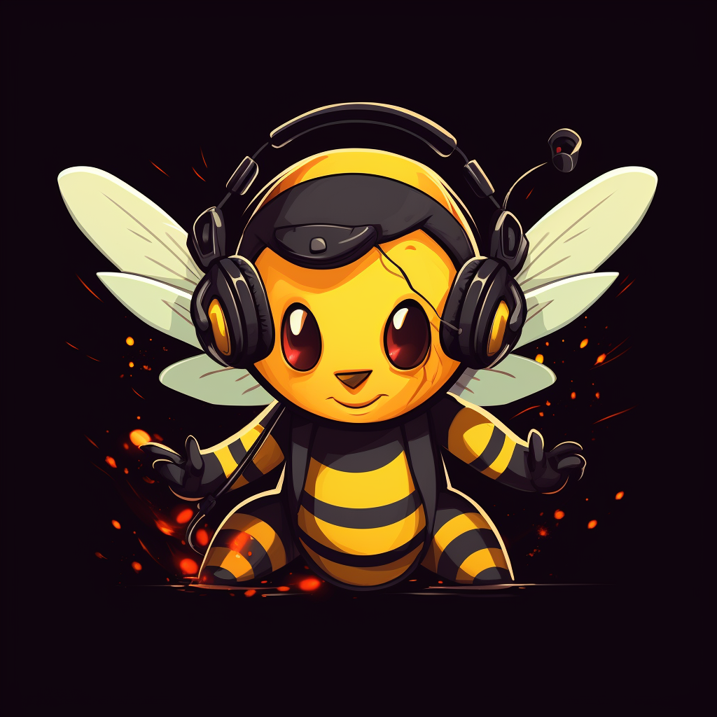 Cute bee mascot playing videogames