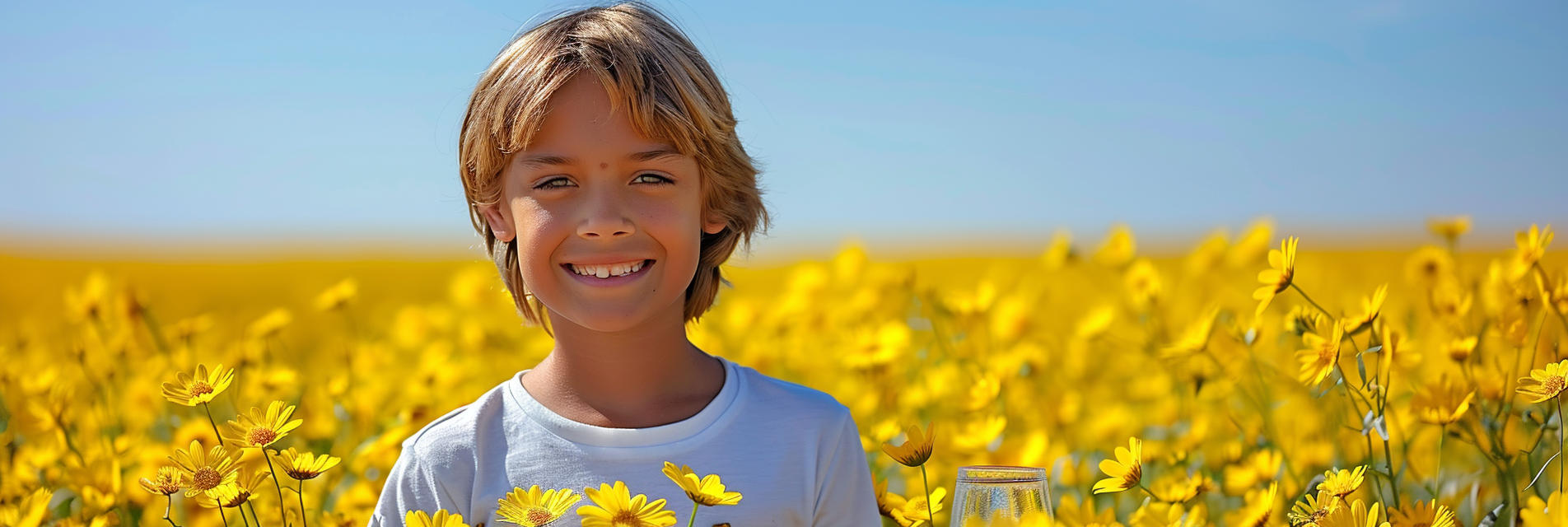 Boy with Water Glass Outdoors