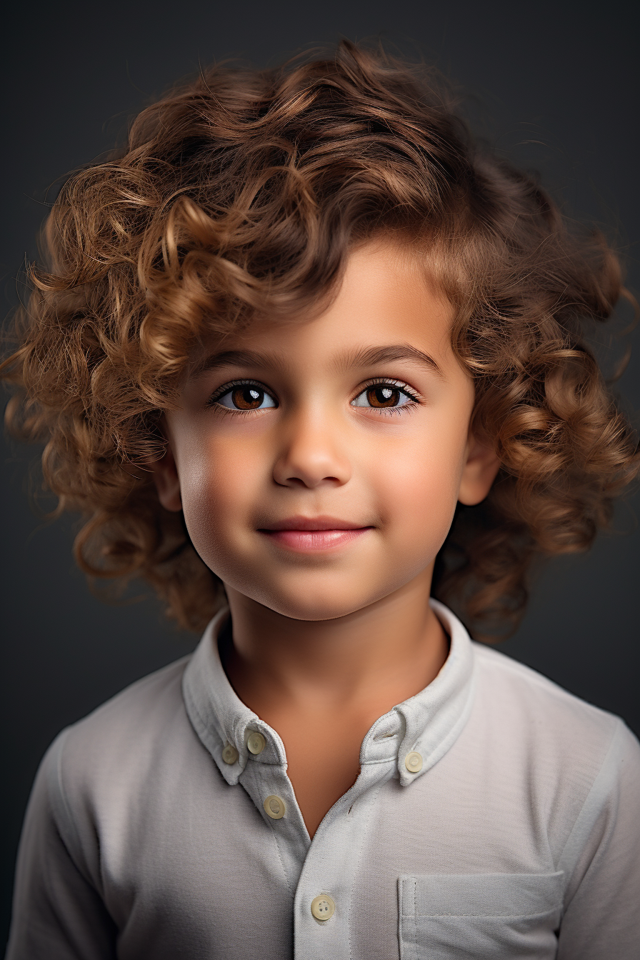 Adorable 5-Year-Old Boy with Brown Curly Hair