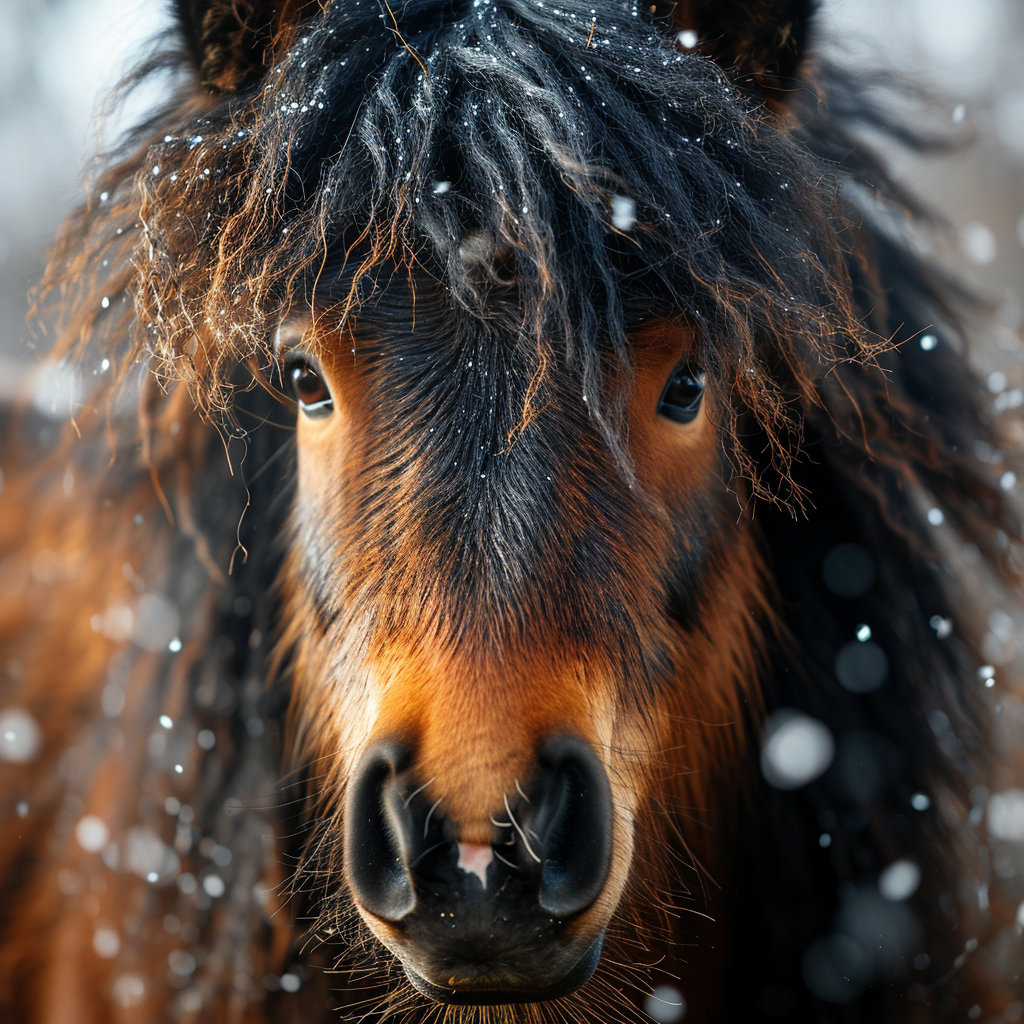 Cute brown horse celebrating at New Year's party