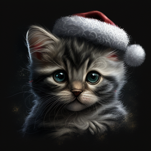 Cute Christmas Cat with Big Eyes and Small Ears