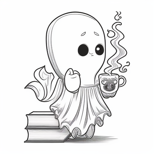 Little ghost with coffee cup