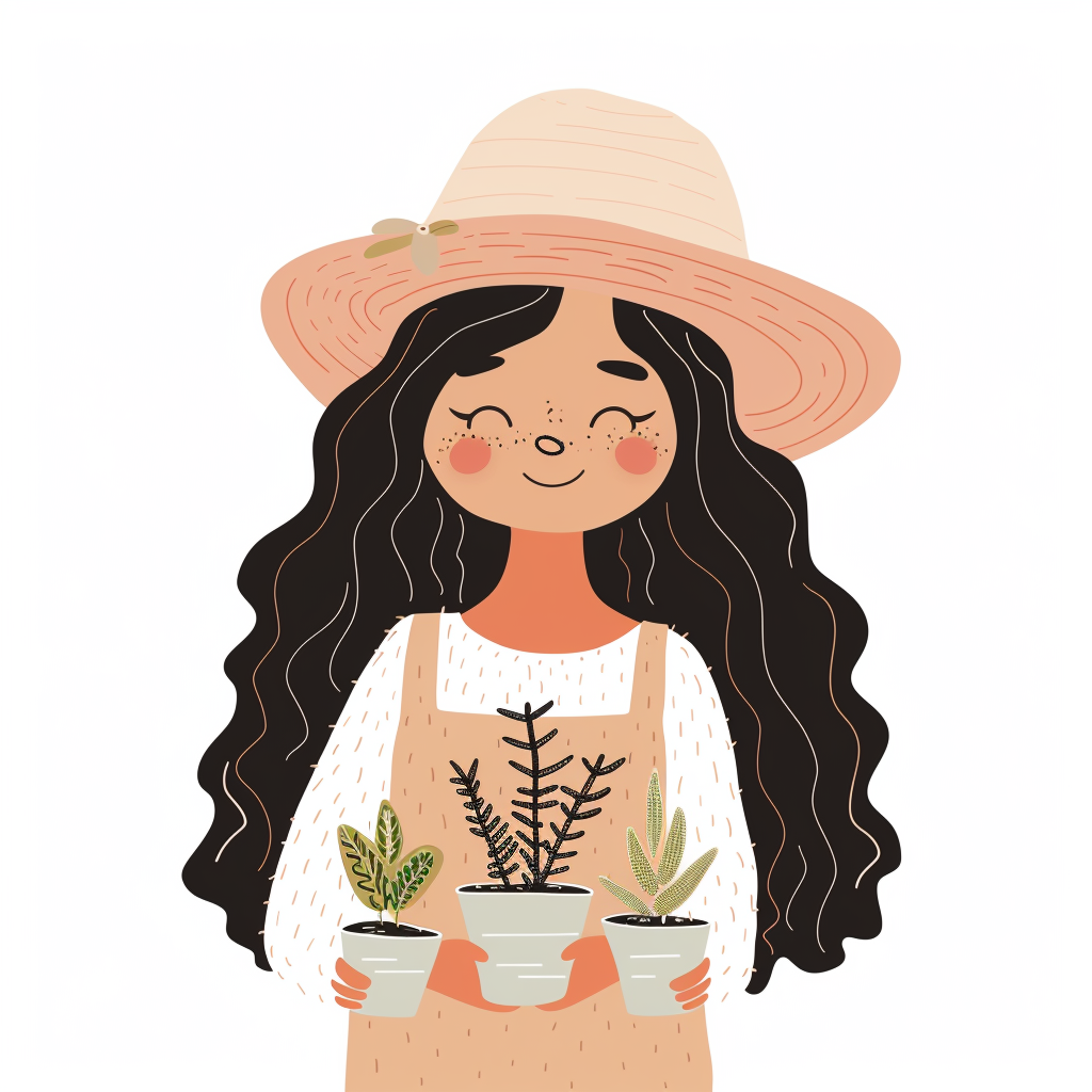 Cute girl holding plants clipart