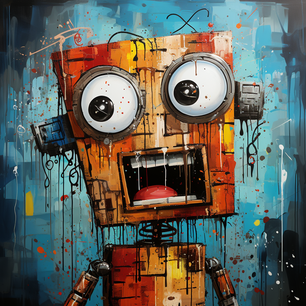 Hyperdetailed cute robot cartoon character on canvas