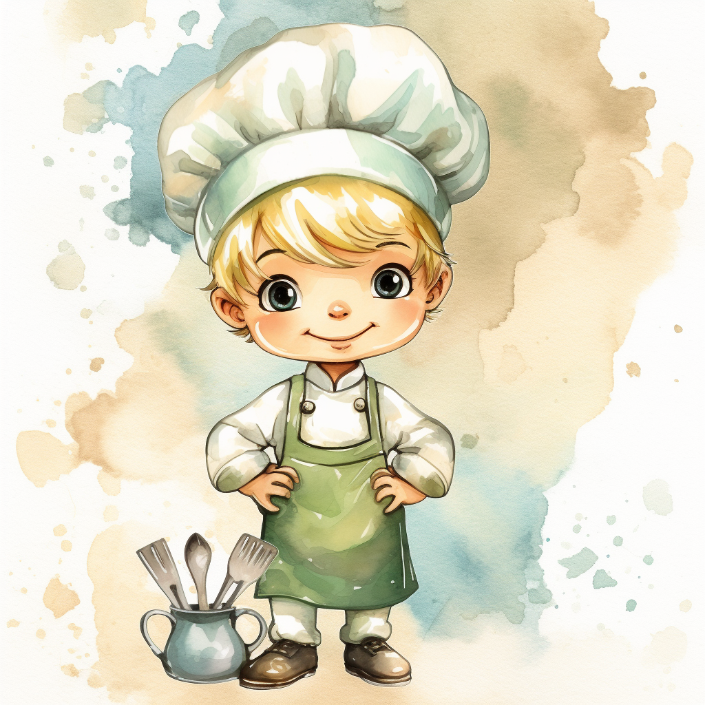 Watercolour clipart of a cute little chef boy