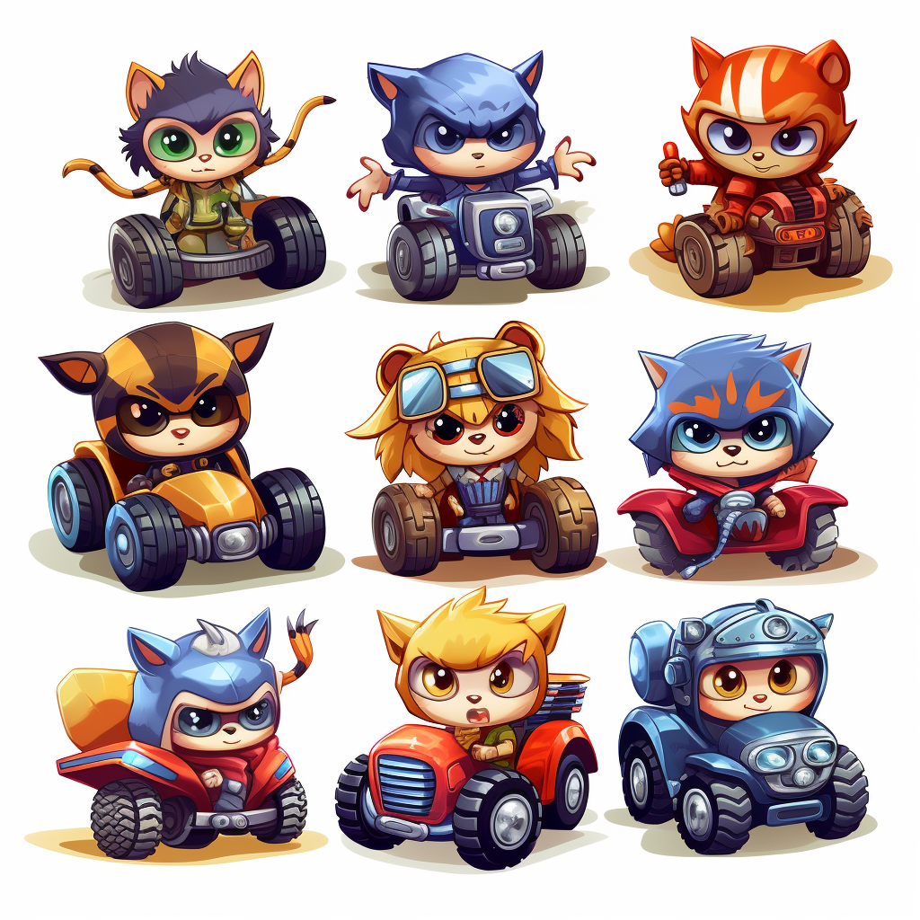 Cute superheroes on monster truck clipart