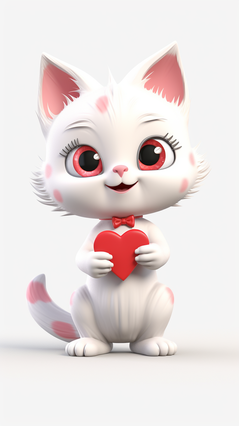 White cat with Valentine's heart