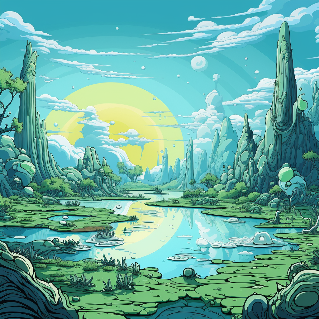 Cyan landscape cartoon drawing image