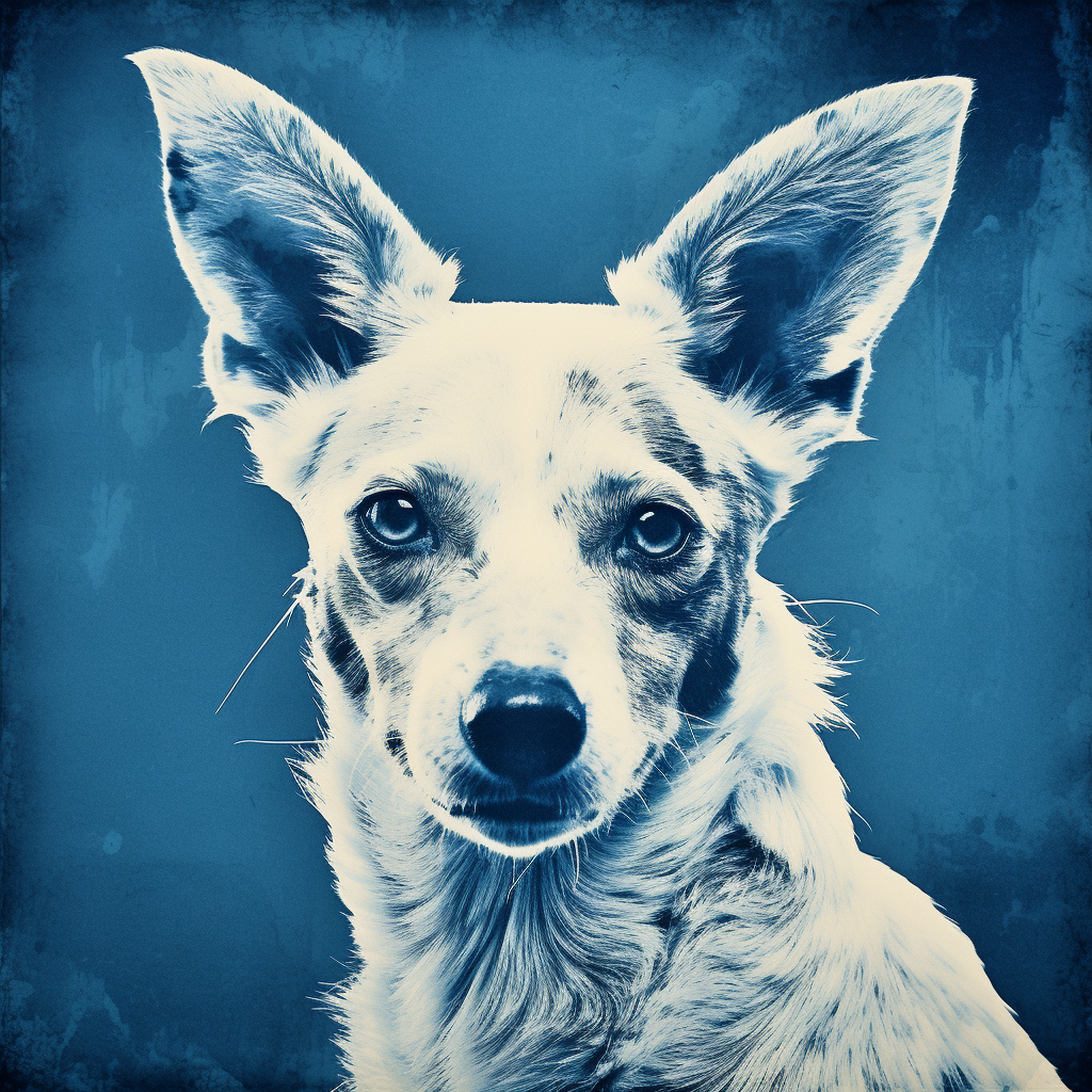 Beautiful cyanotype style dog