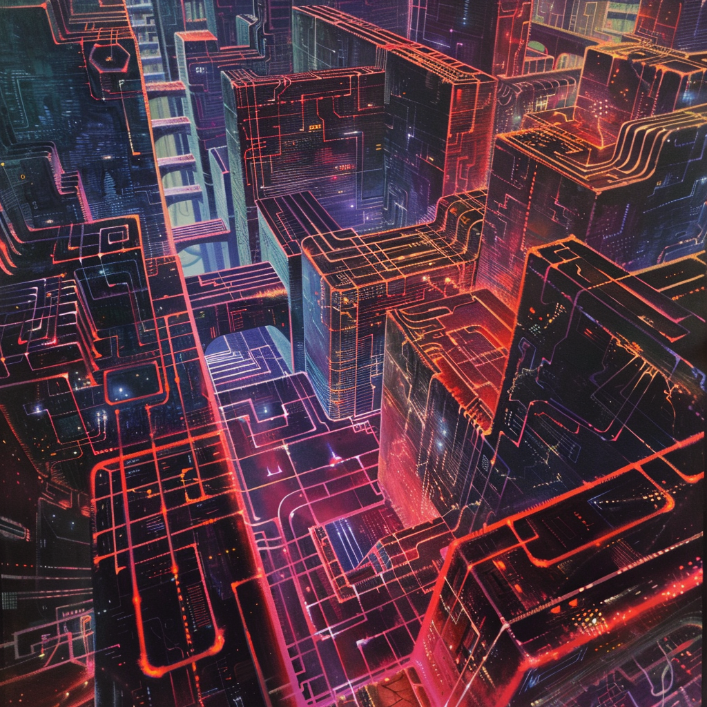 Detailed Sci-Fi Cyber Labyrinth Illustration