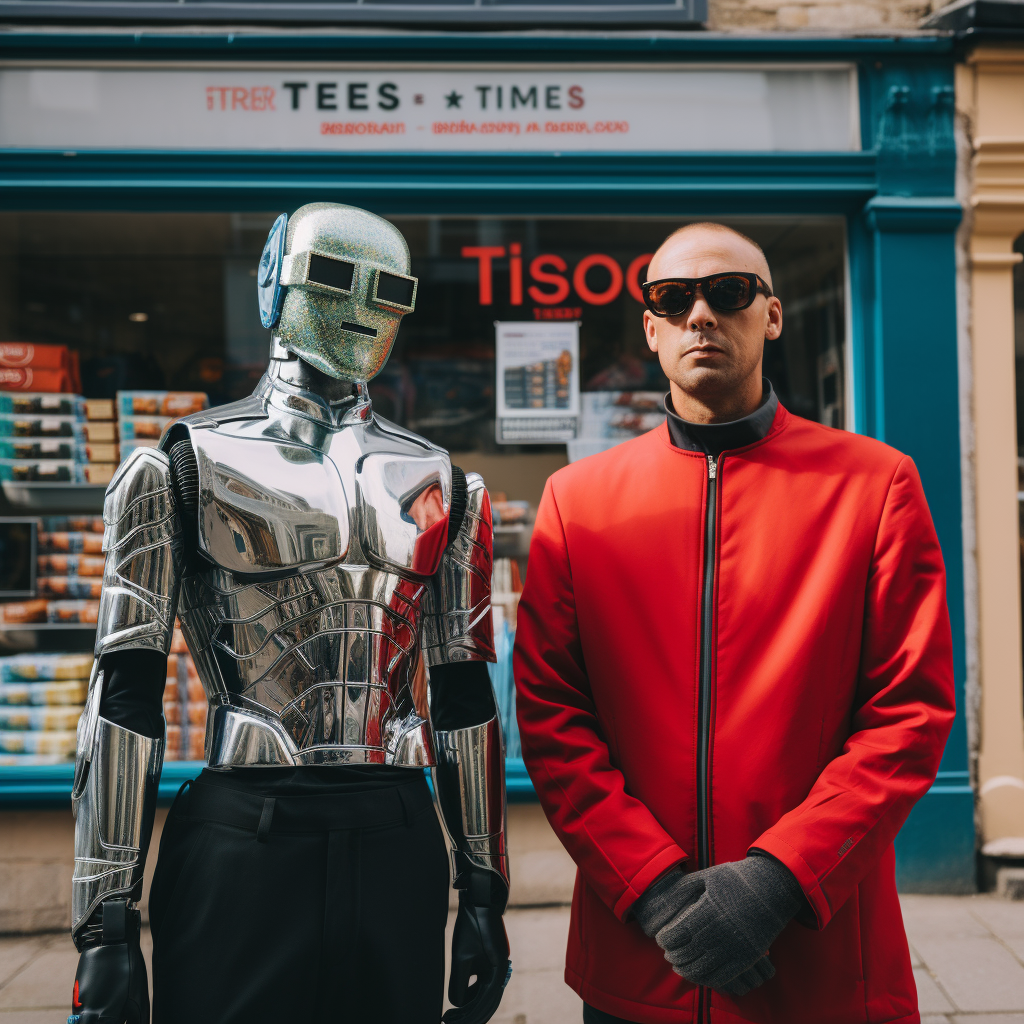 Two cyber men outside Tetbury Tescos