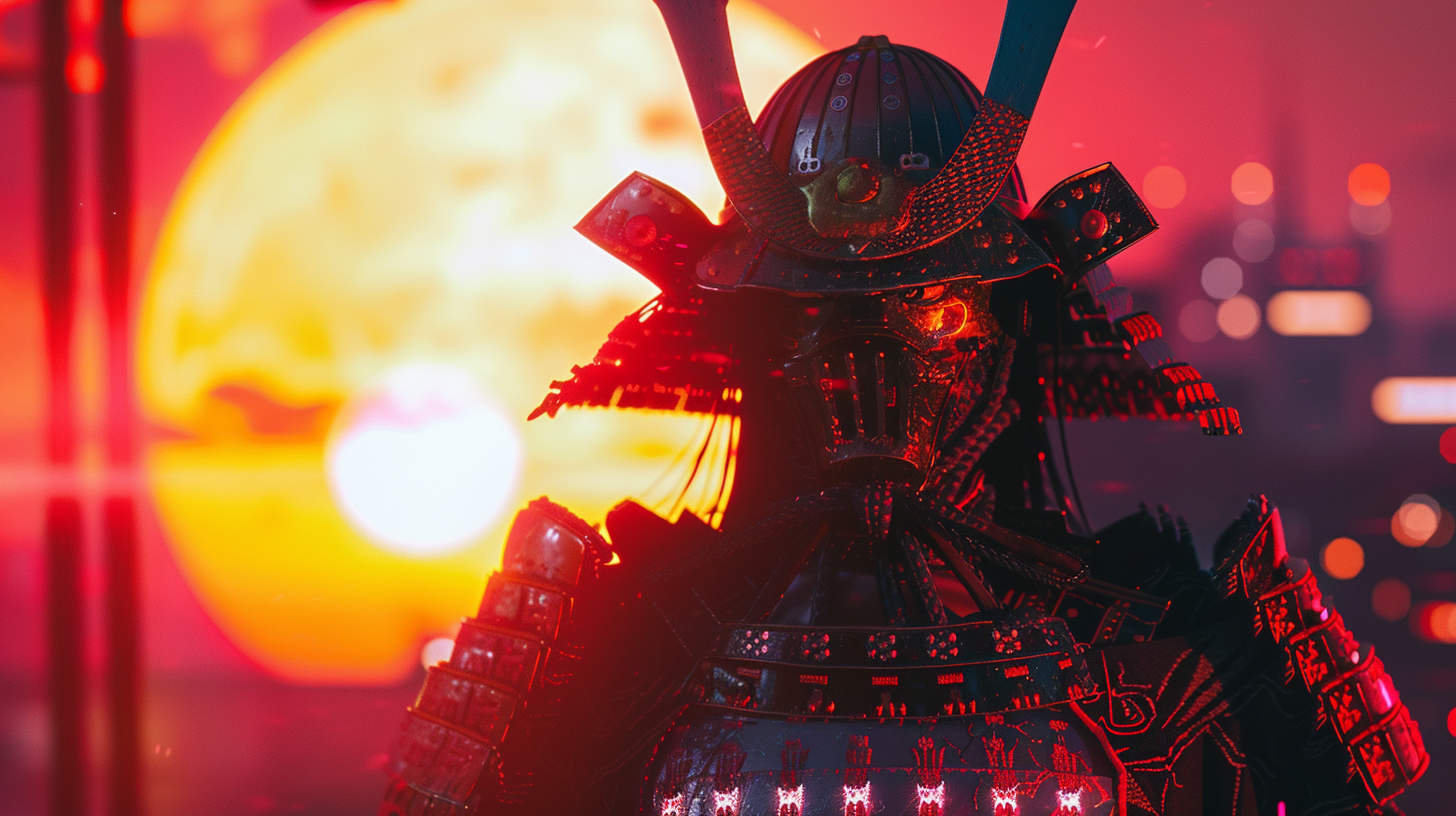 Cyber Samurai Holographic Battle Sunset