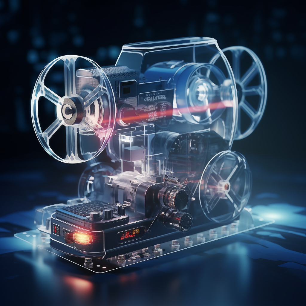 Creative cyber tech film projector shining through eyes