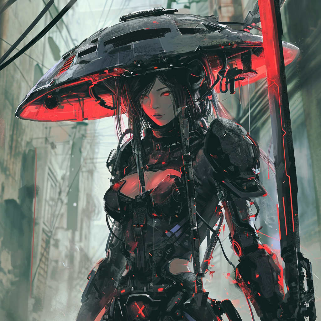 Cyber tech wear girl with giant samurai sword