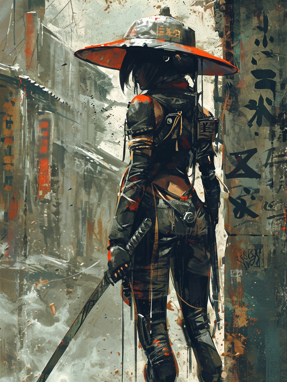 Cyber Tech Wear Girl with Samurai Sword