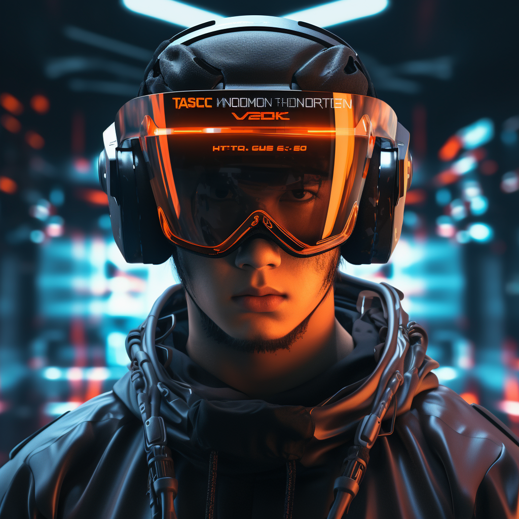 Futuristic helmet with  turn right  visor