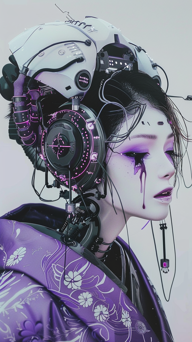 Cyber Geisha Girl in Violet and Purple