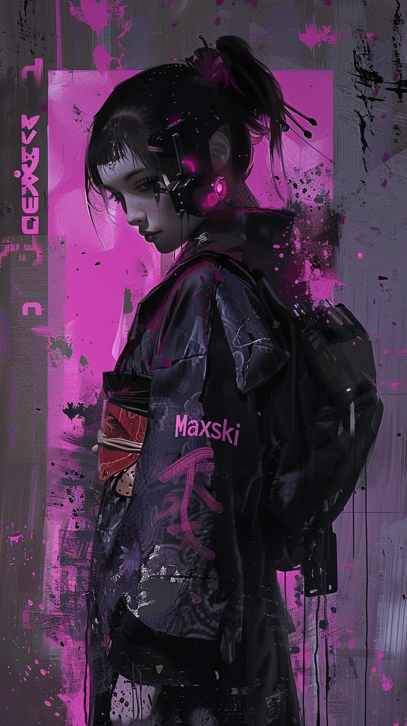 Cute anime cyber geisha girl