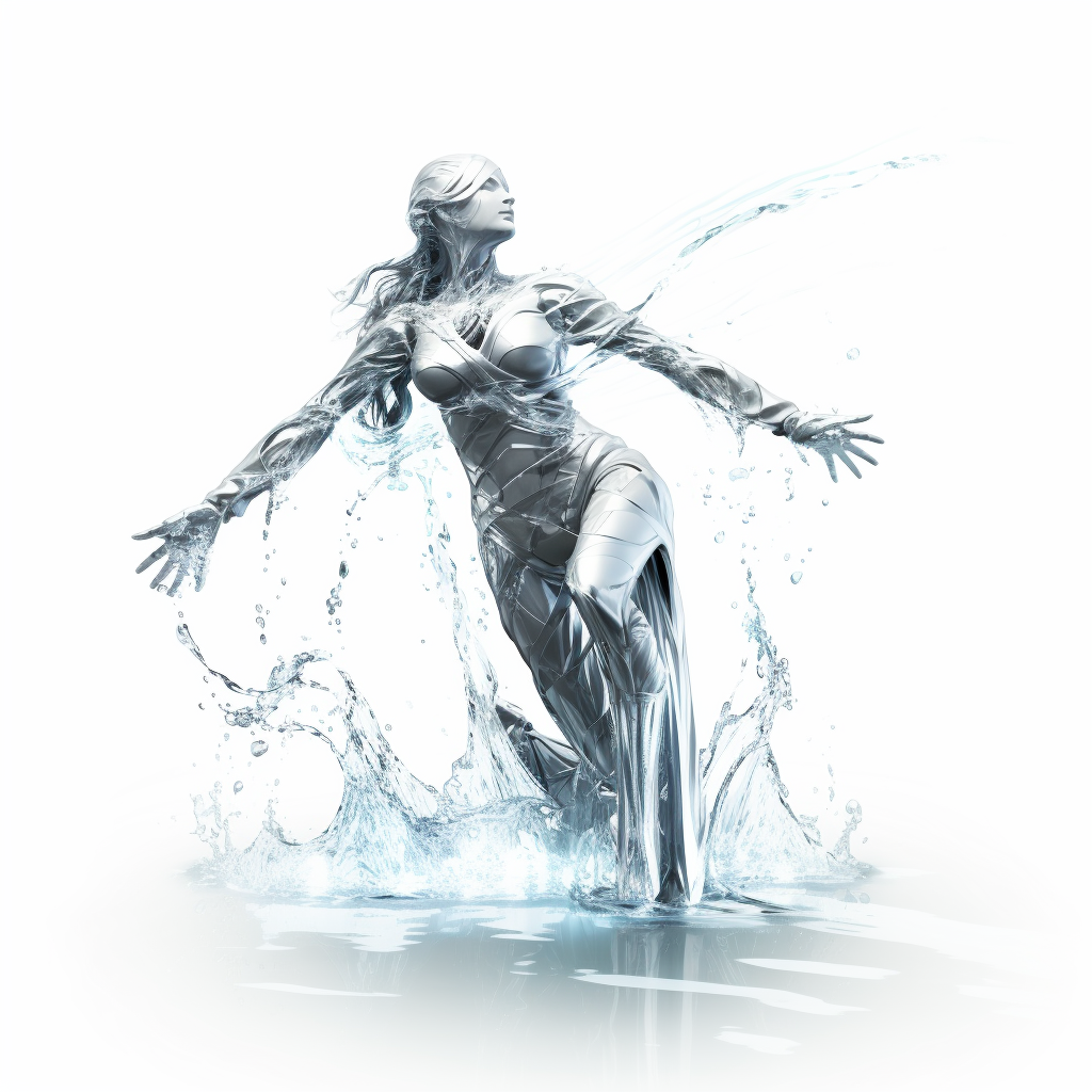 Beautiful Cyber Siren Statue on Water