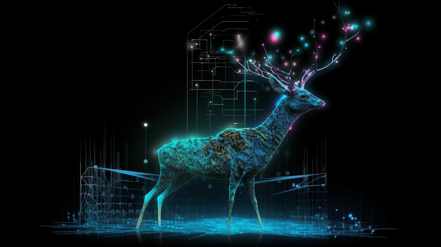 Surreal cybernetic forest with glitching animals