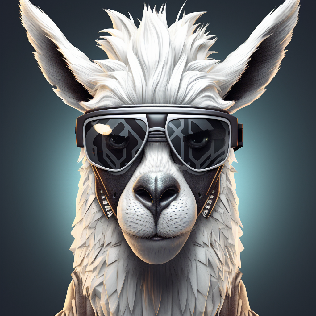 Cybernetic Llama with White Hair and Black Sunglasses