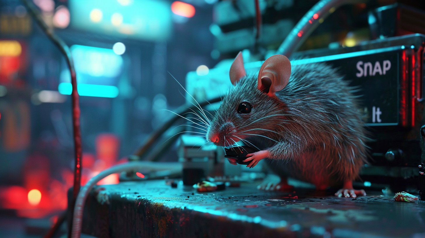 Cybernetic rat capturing a high-res image