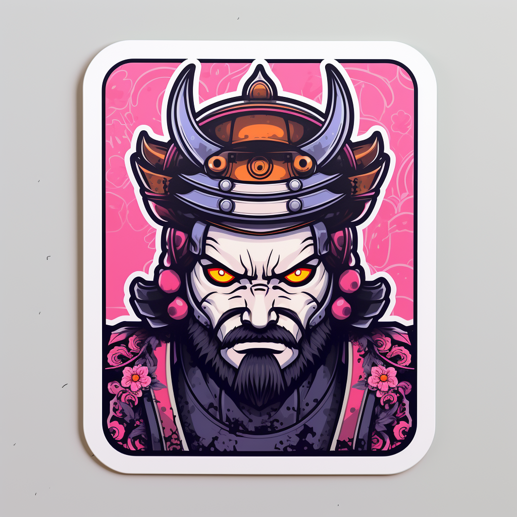 Cute cybernetic samurai sticker with square frame