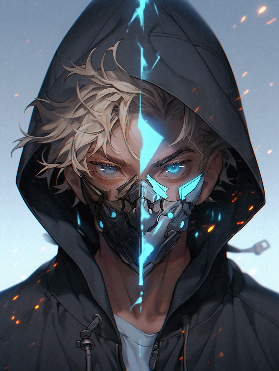 Anime boy in cyberpunk hoodie and mask