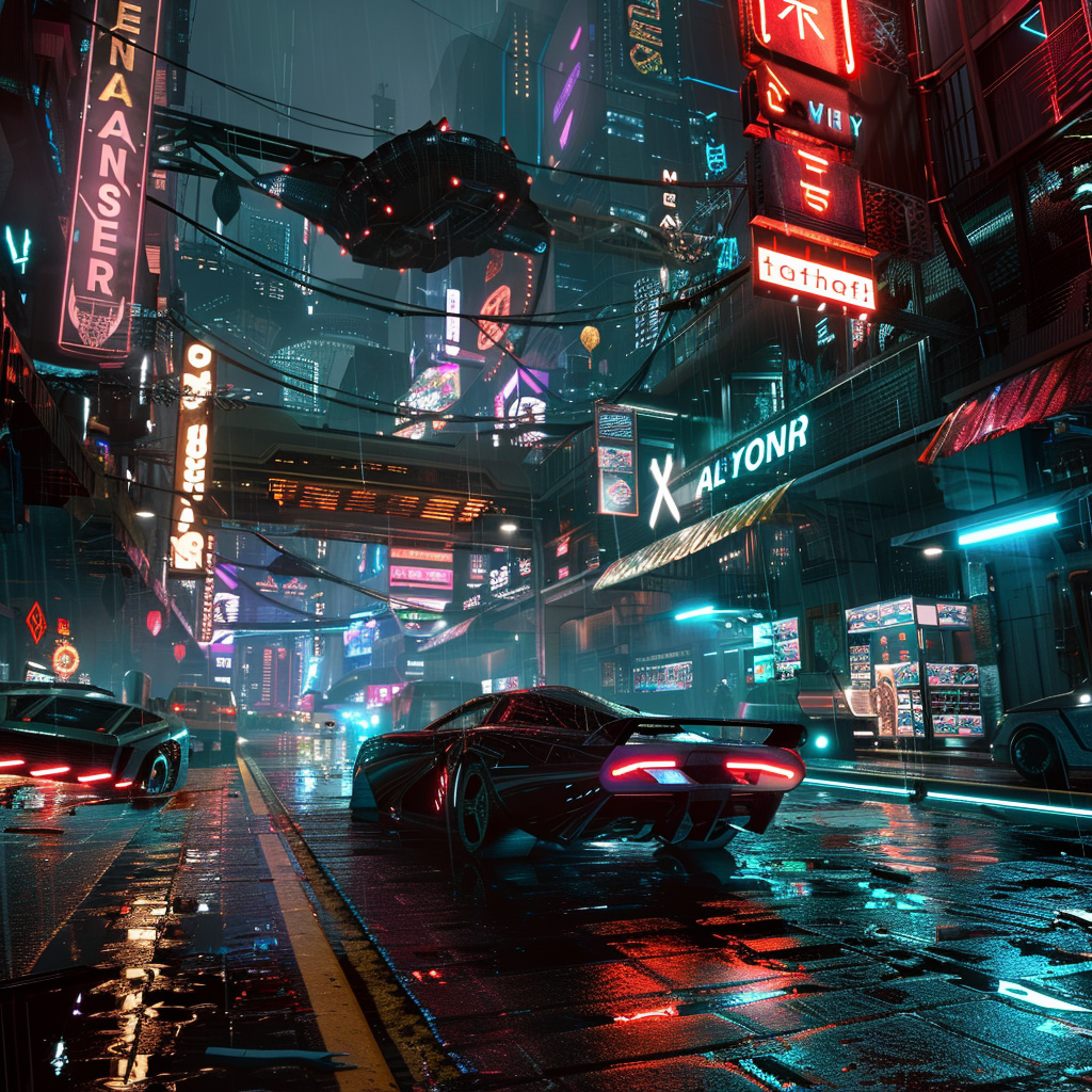 Cyberpunk Atlanta Night Scene Flying Cars