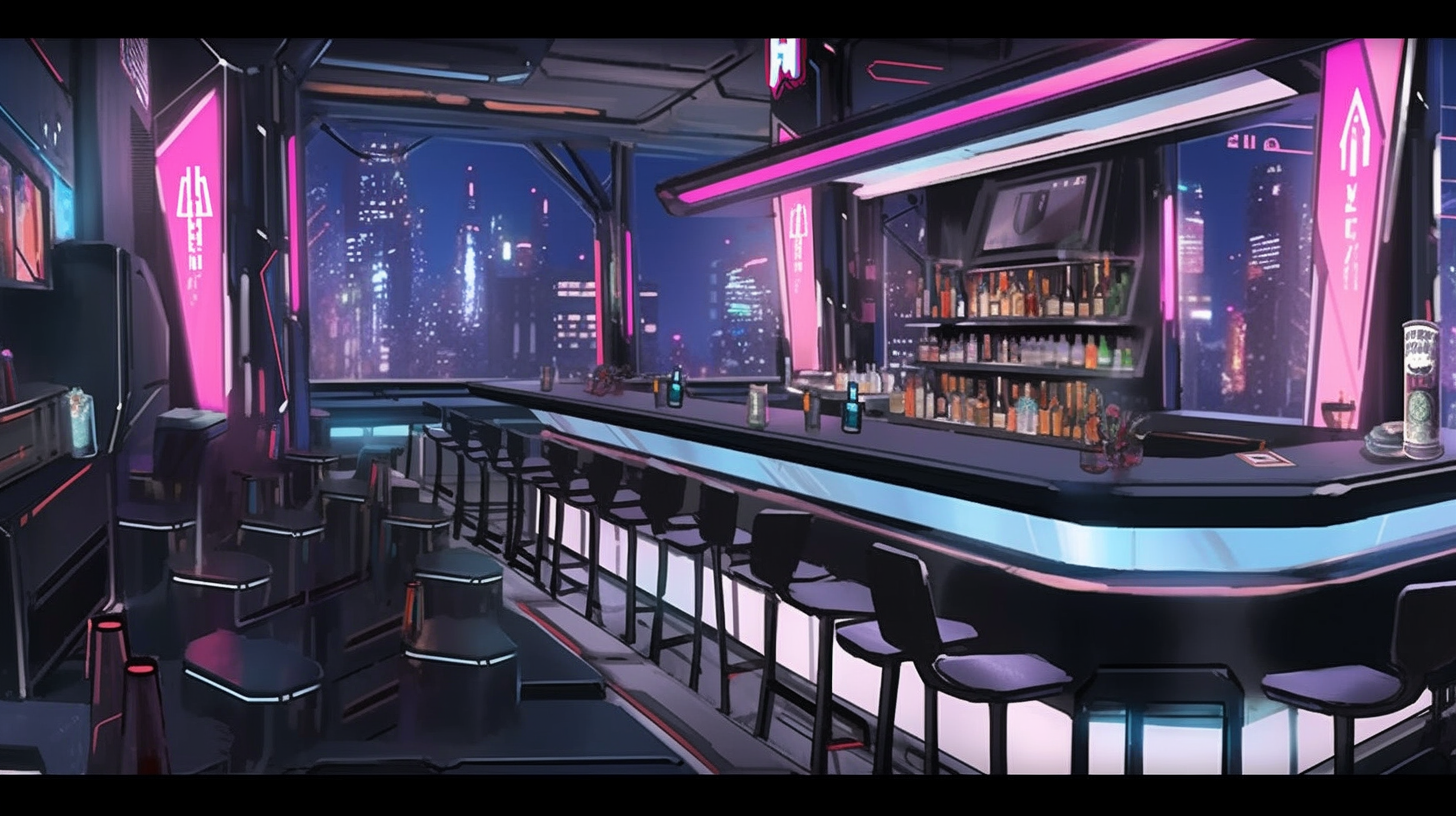 Cyberpunk Bar Interior Night Luxurious Decor Futuristic