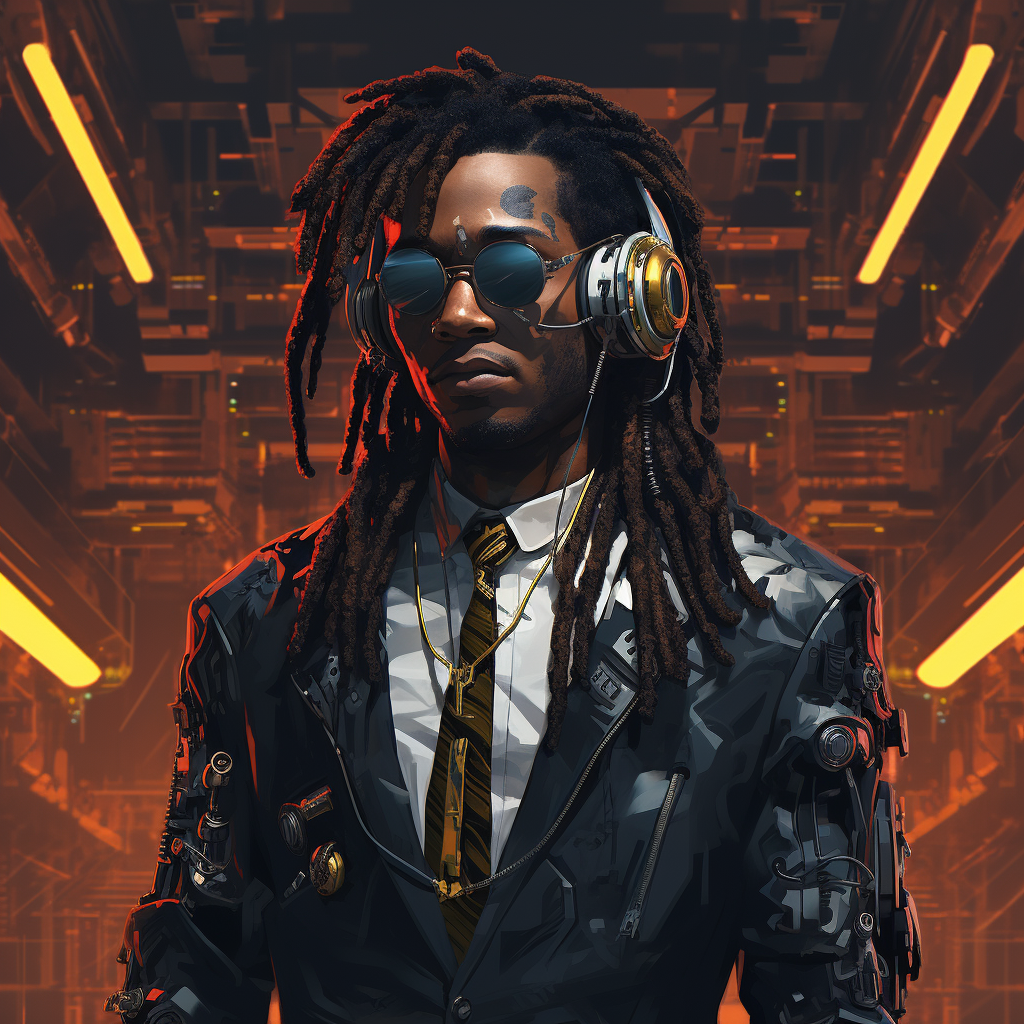 Stylish cyberpunk black man with dreadlocks