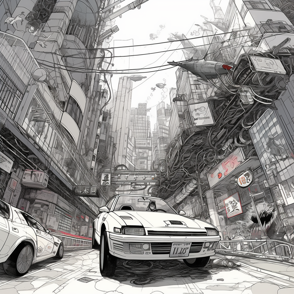 Cyberpunk car chase illustration