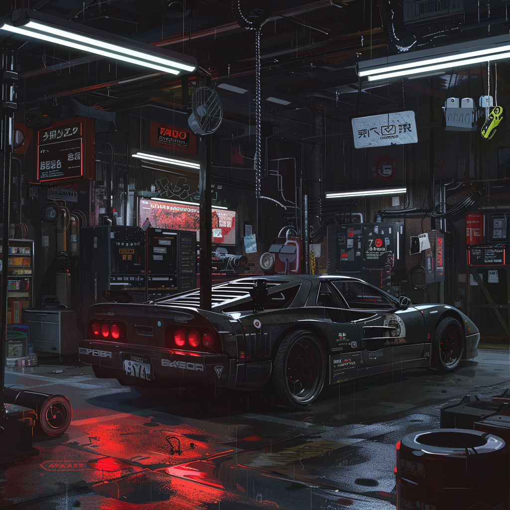 Cyberpunk Car Service Garage Scene