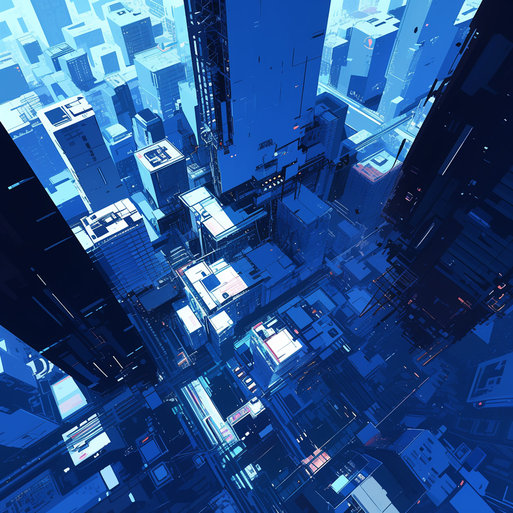 Cyberpunk City in Blue and Black Colors