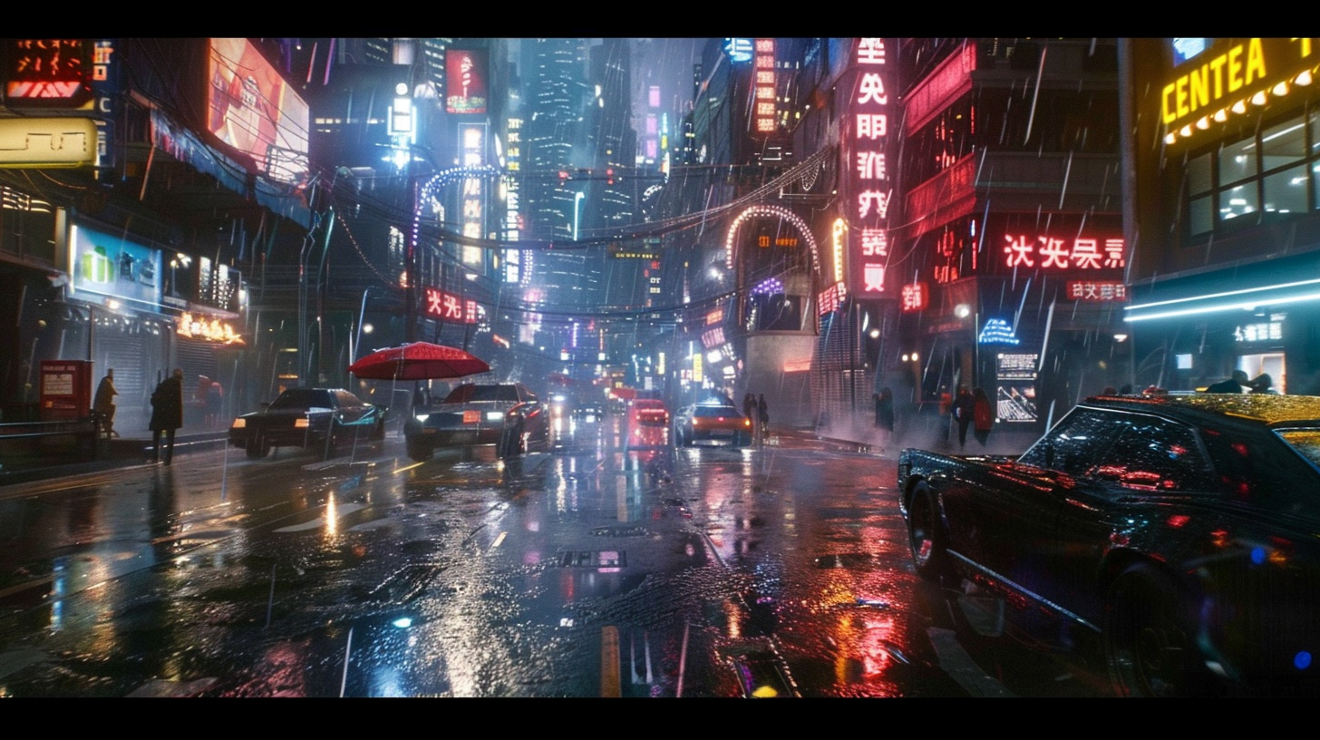 Cyberpunk city night street view