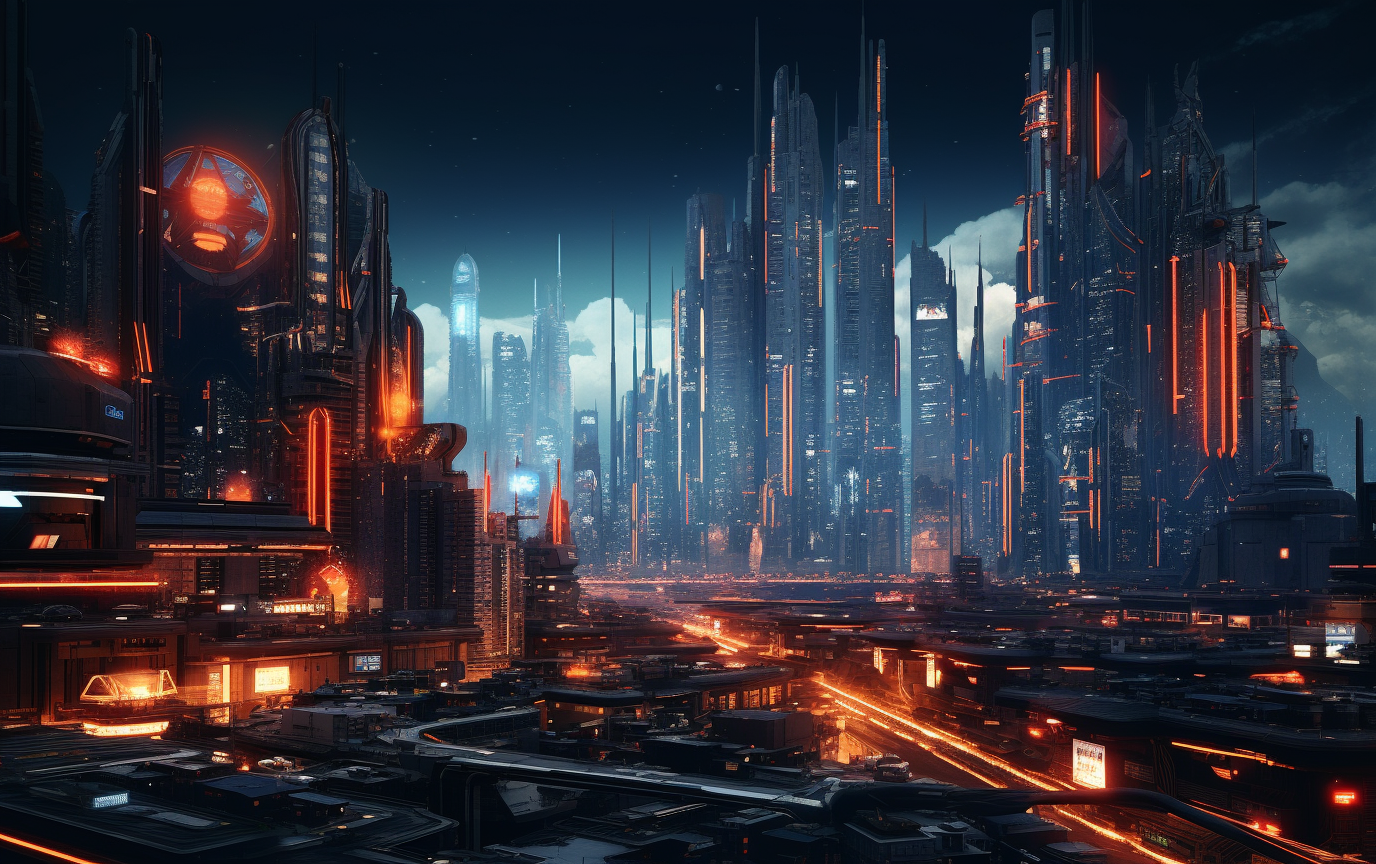 Neon Cyberpunk City Orange Lights