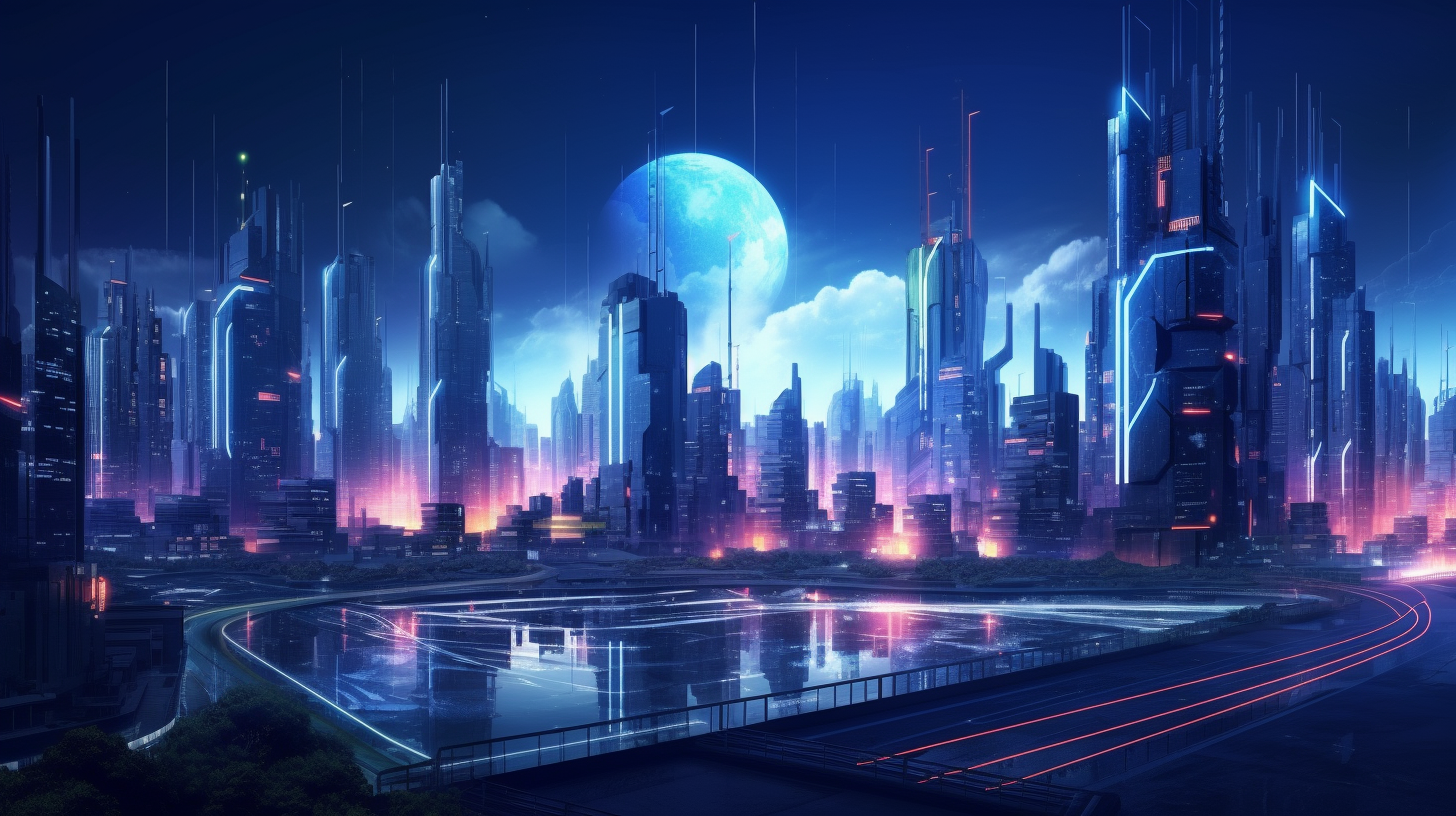 Cyberpunk Cityscape with Glittering Neon Sign