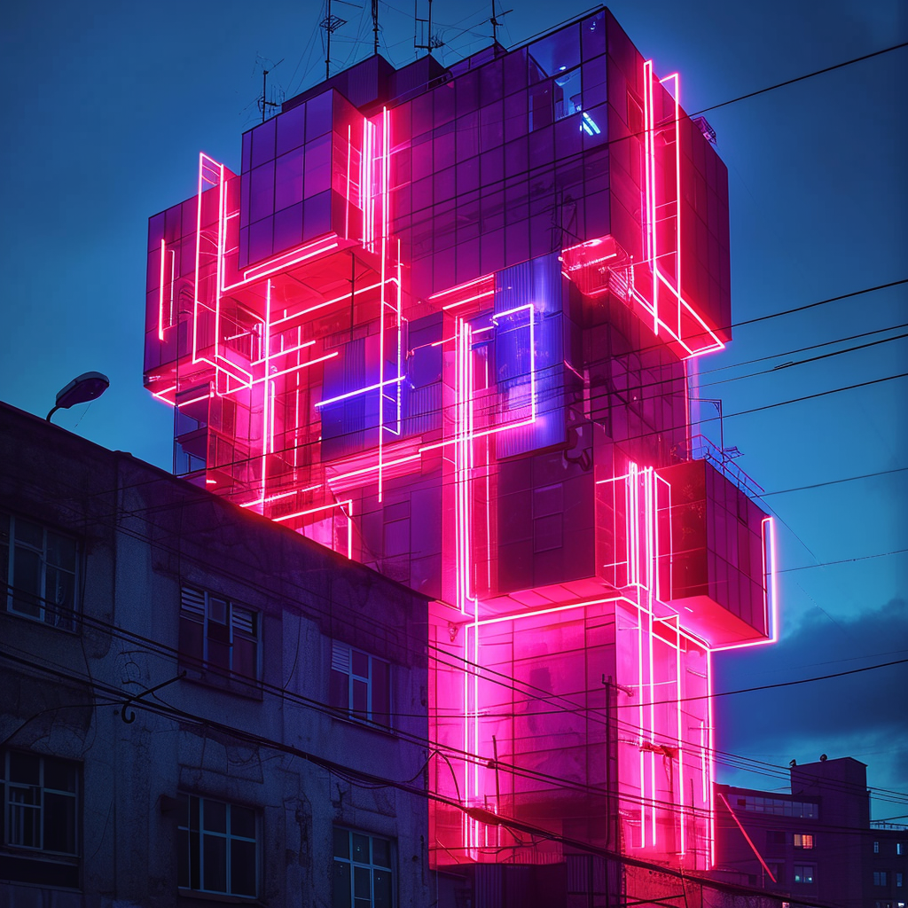 Cyberpunk Constructivism Night City Street Yekaterinburg Neon