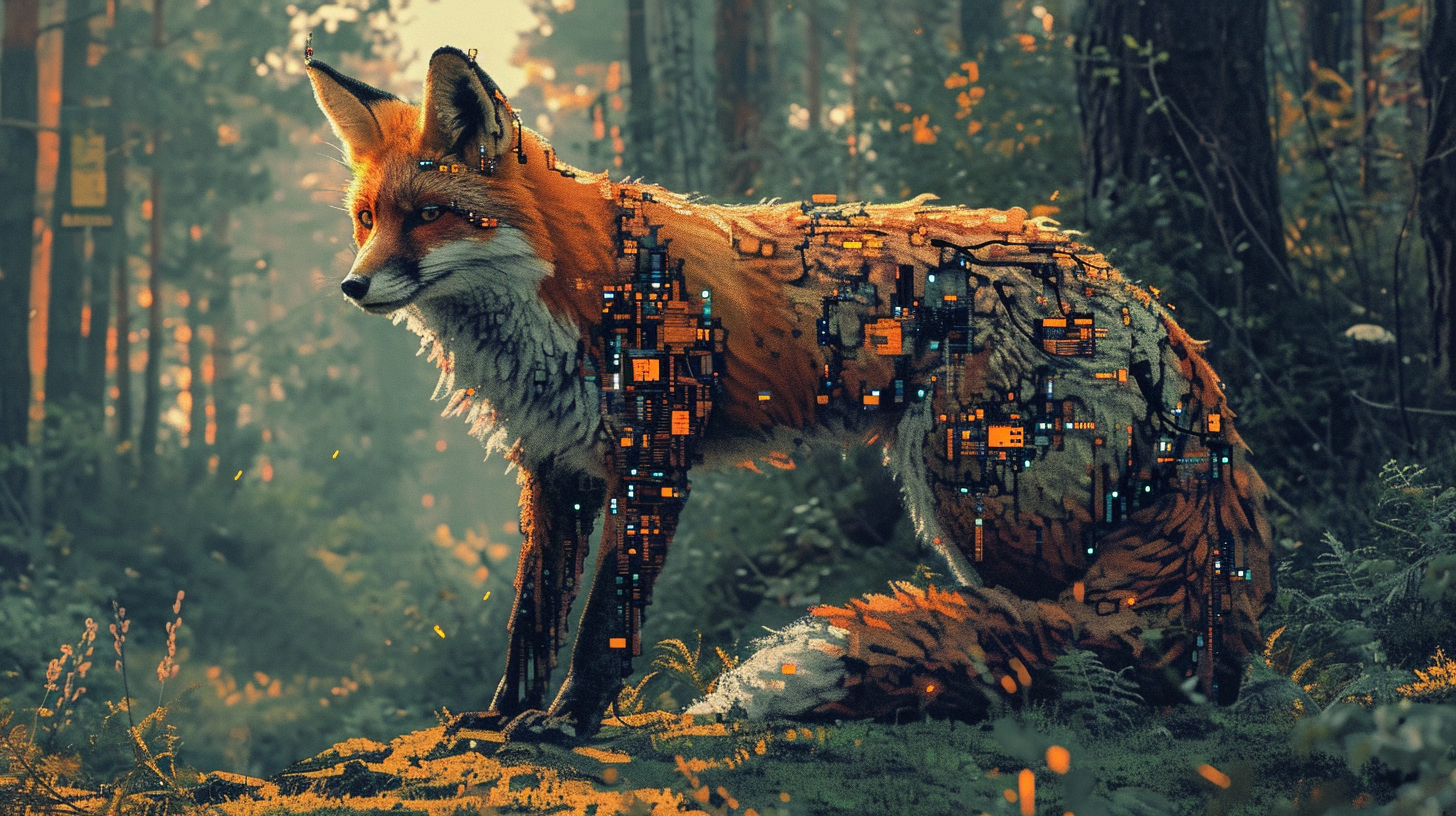 Cyberpunk fox in forest image