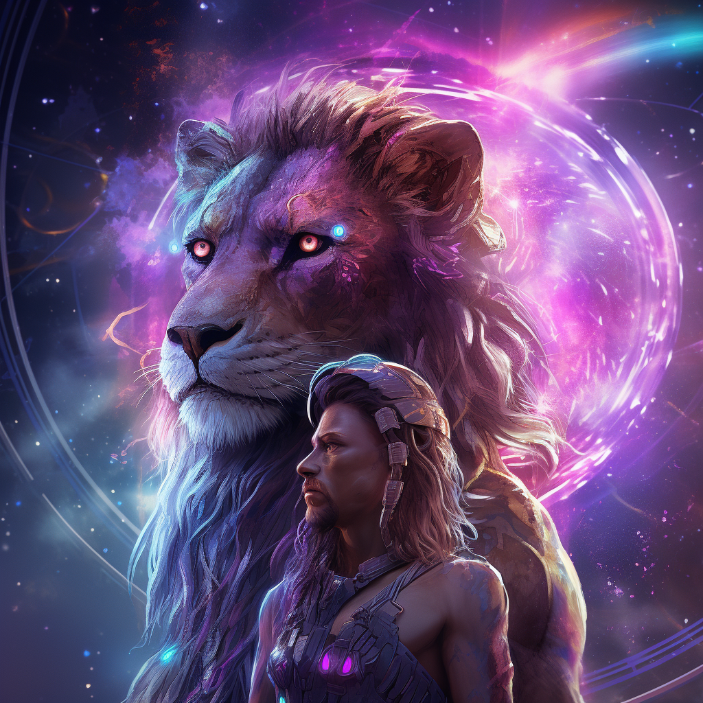 Majestic Cyberpunk Galaxy Lion and Lioness