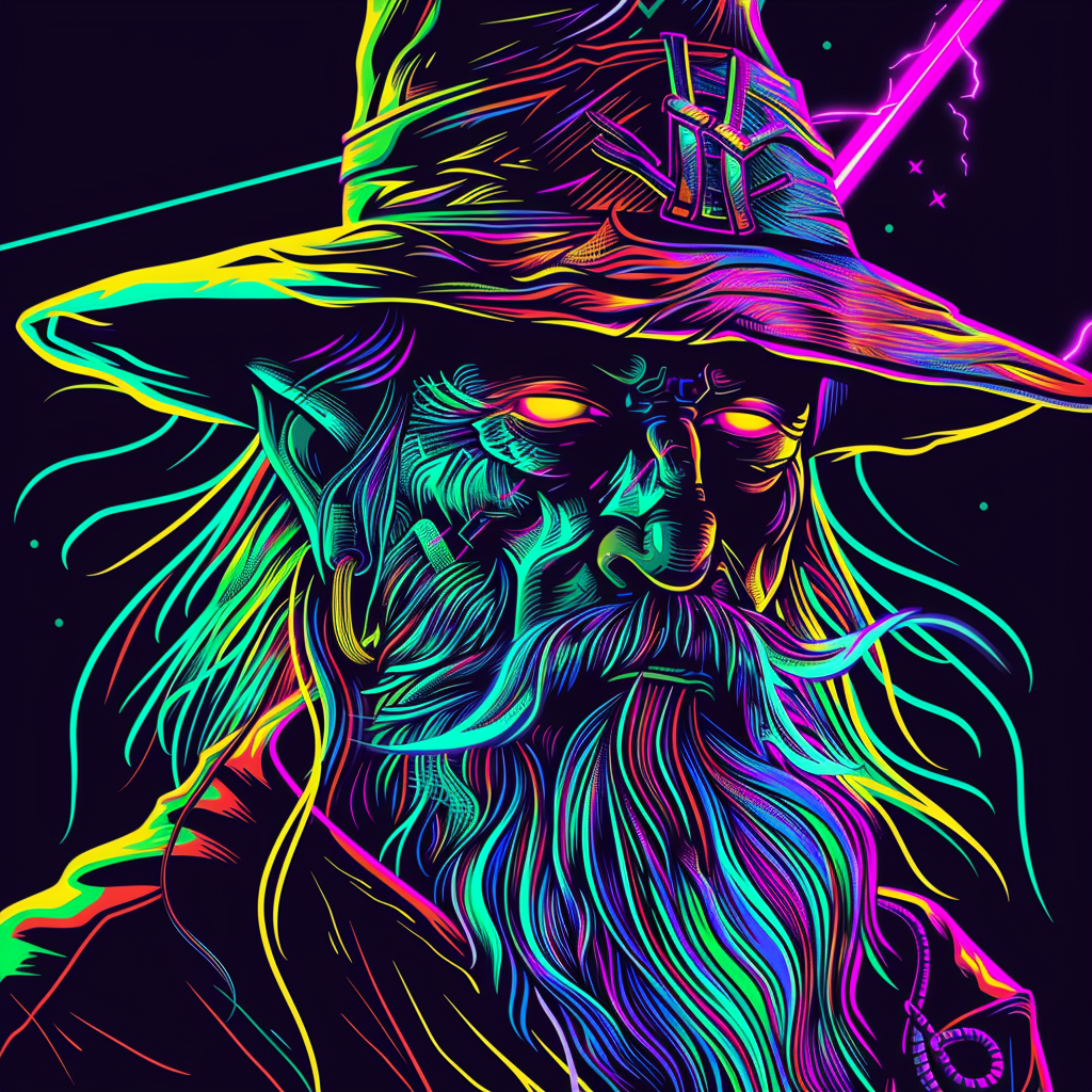 Front view cyberpunk Gandalf comic