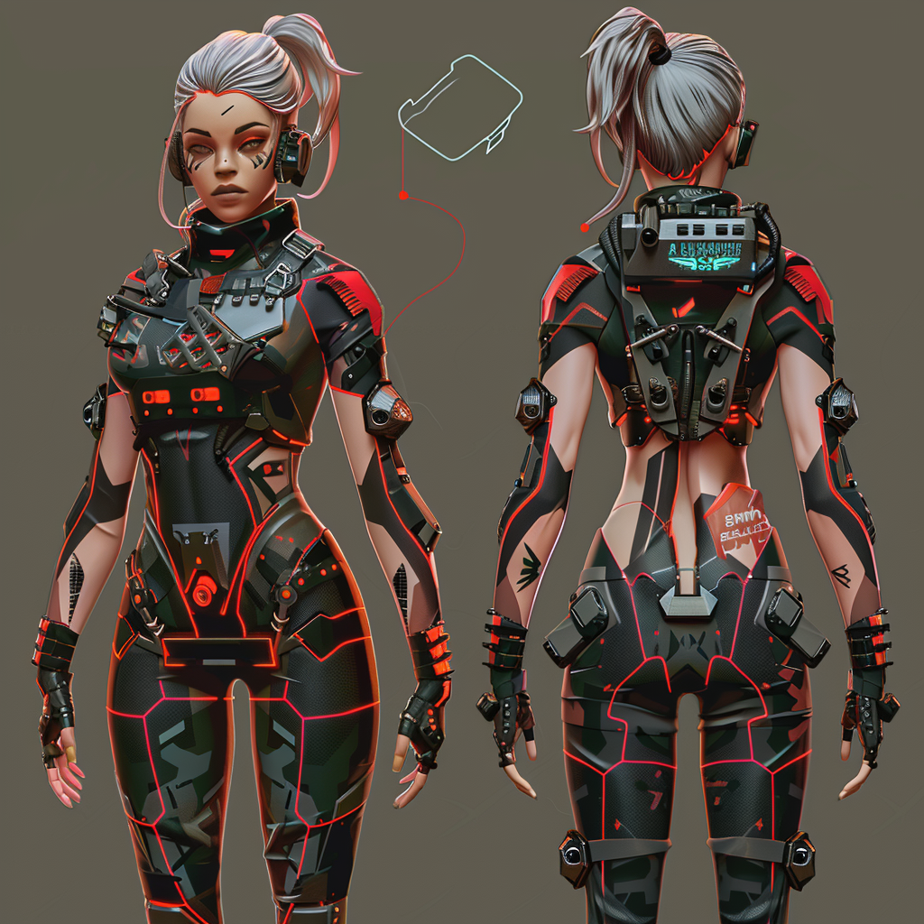 Cyberpunk girl character sheet turn model