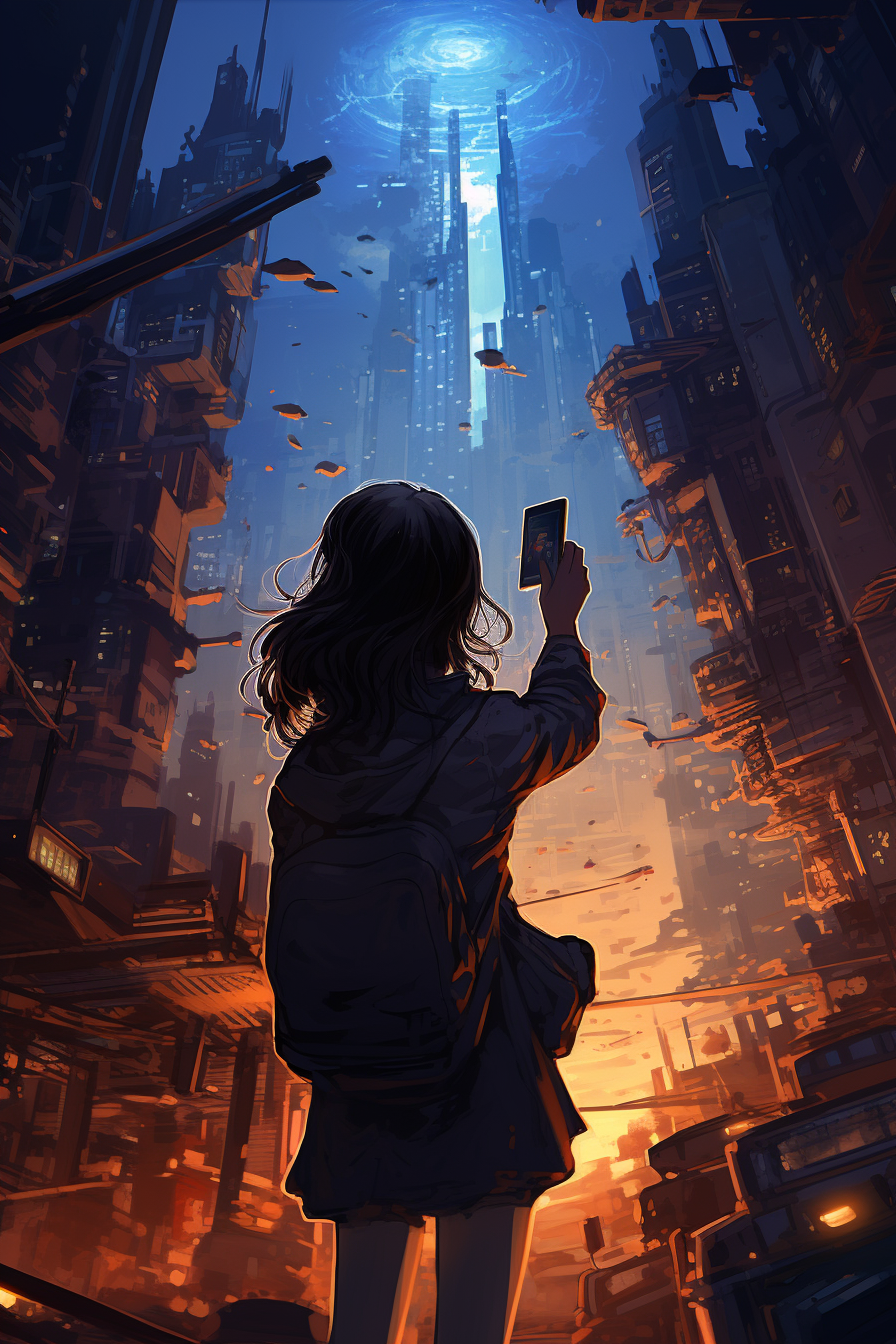 Cyberpunk girl taking a selfie