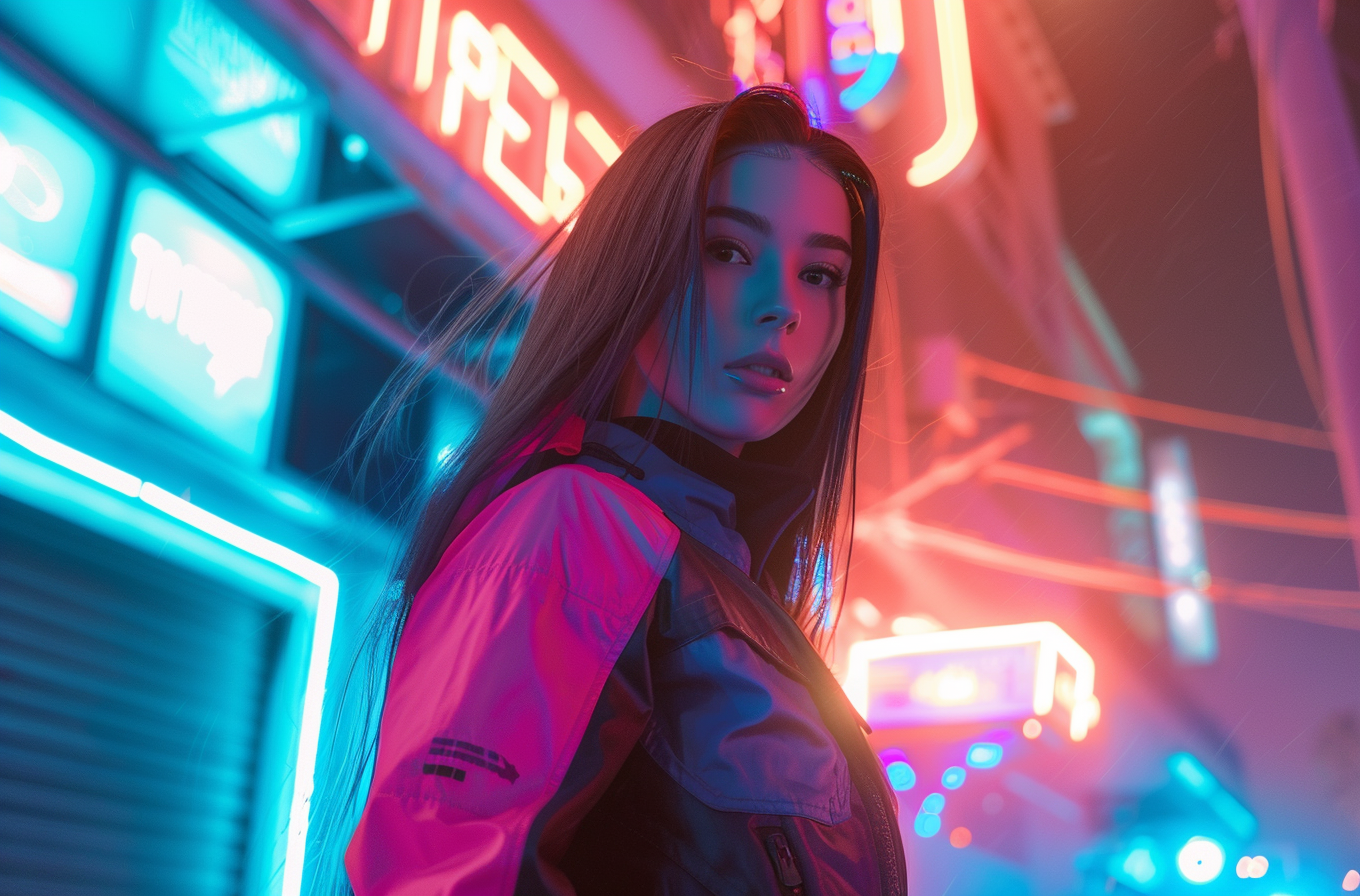 Cyberpunk girl on Fremont Street