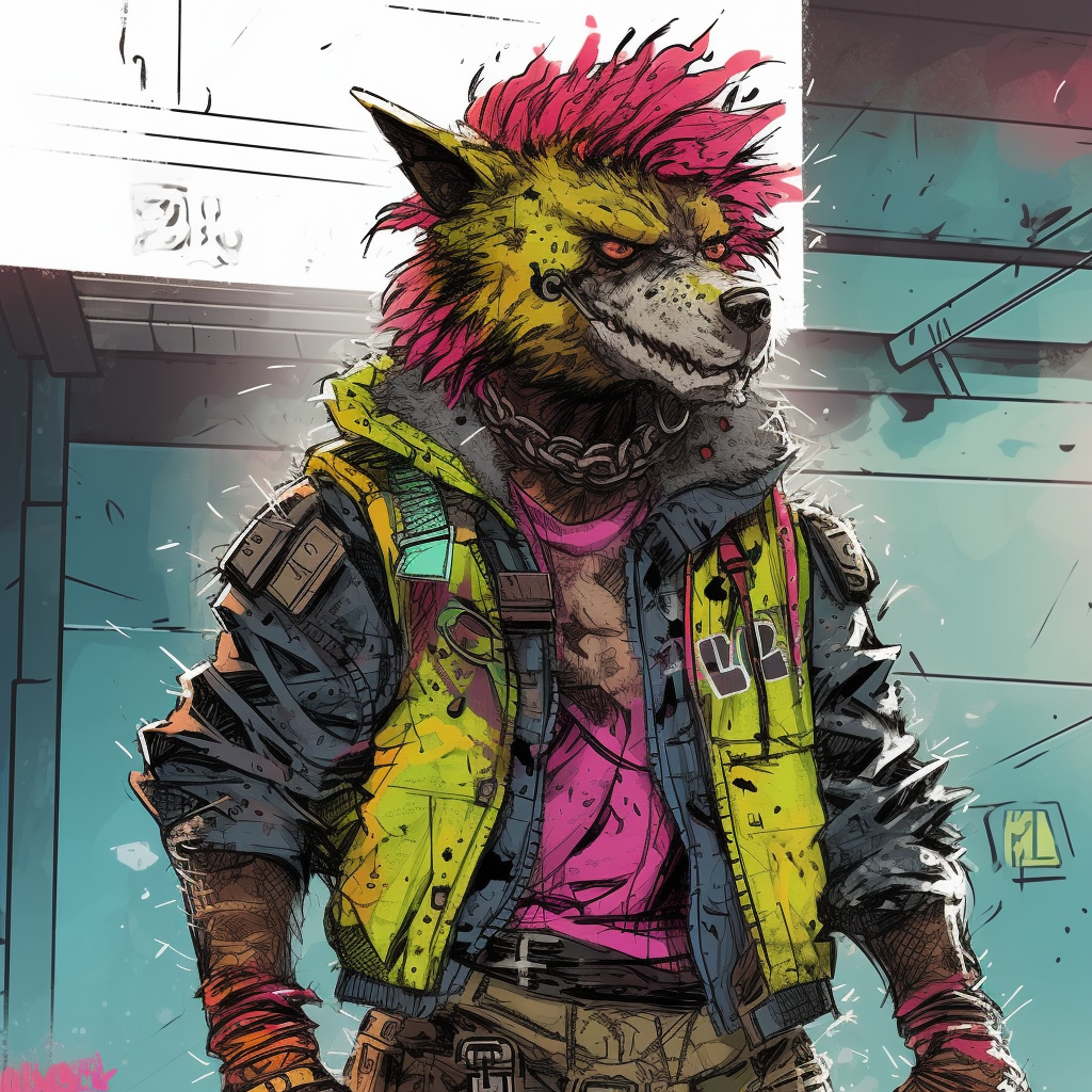 Cyberpunk Gnoll in Colorful Punk Outfit