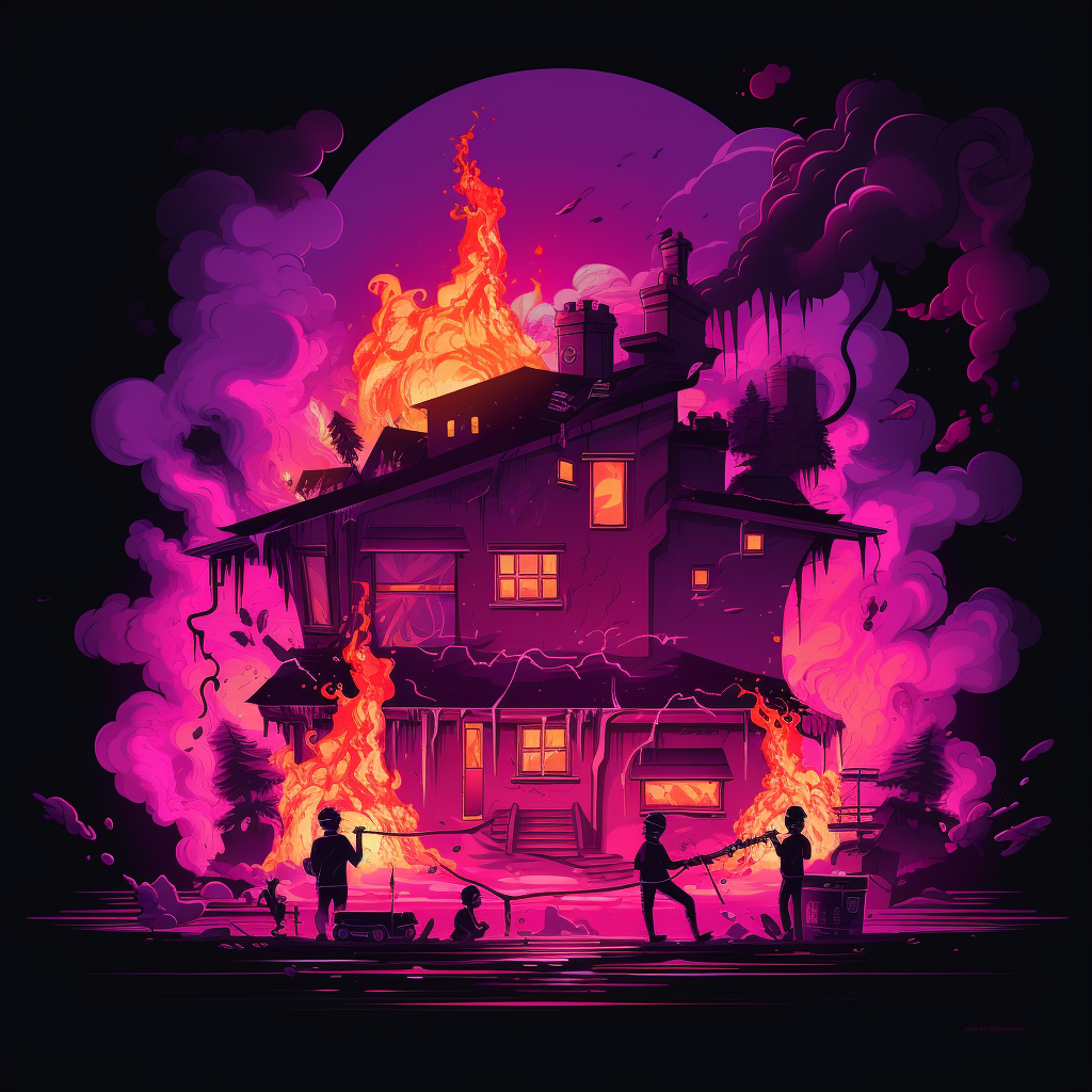 Small people trying to stop cyberpunk house fire