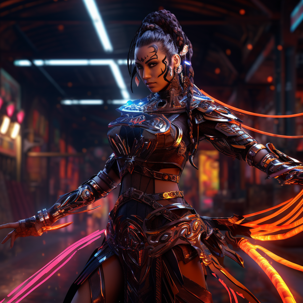 Goddess in Cyberpunk Battle Mode