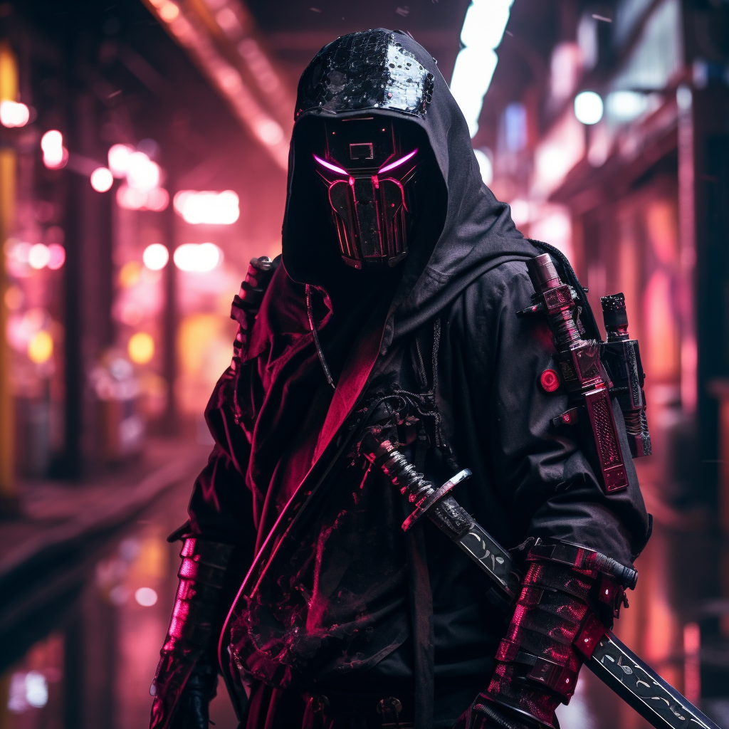 Cyberpunk katana user with mask